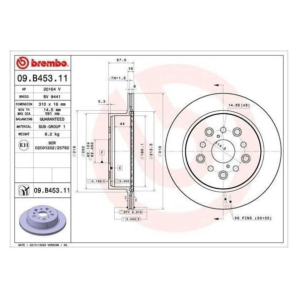 2X Disco Freno Brembo 09.B453.11 Per Lexus Ls (UCF30) Ls (UCF20) 68Mm 310Mm-image
