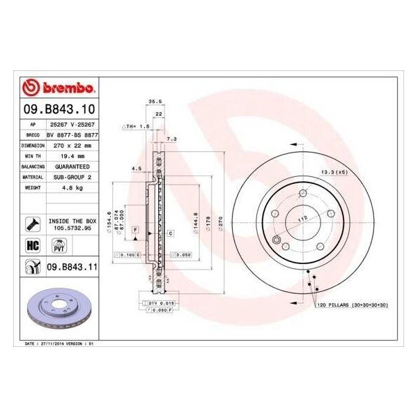 Brembo 09.B843.11 - Disco Freno Oe 4144210012 Per Vaneo (414)-image