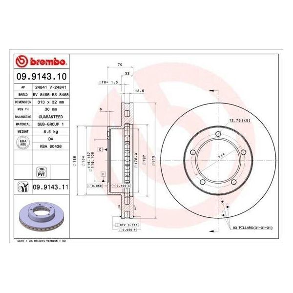 Brembo 09.9143.11 - Disco Freno Oe 4351260130 Per Lx (UZJ100)-image