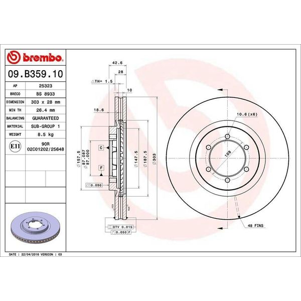 Brembo 09.B359.10 - Disco Freno Oe 51712H1030 Per Terracan (Hp)-image