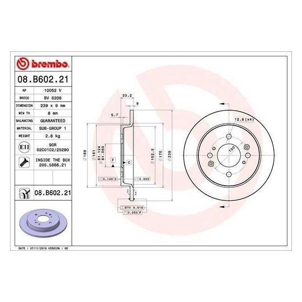 Brembo 08.B602.21 - Disco Freno Oe 42510T5B950 Per Jazz Iv (Gk)-image