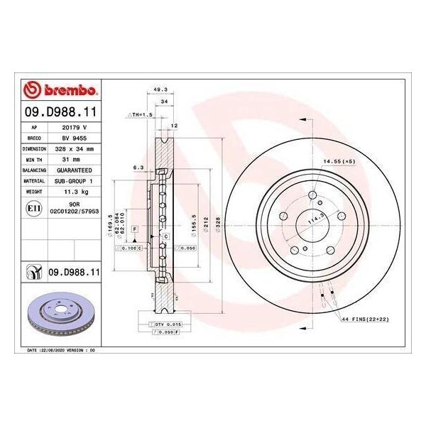 Brembo 09.D988.11 - Disco Freno Oe 4351248140 Per Rav 4 V (A5), Rx (L2)-image
