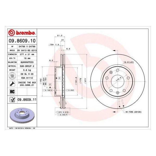 Brembo 09.8609.11 - Disco Freno Oe SDB000080 Per Freelander (L314)-image