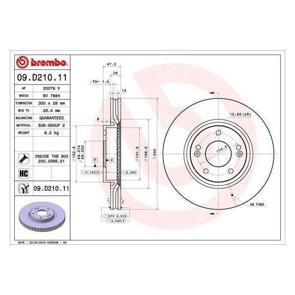 Brembo 09.D210.11 - Oe 51712A6600 Disco Freno Per Ceed (Jd), I30 (Gd), Pro Ceed (Jd)-image