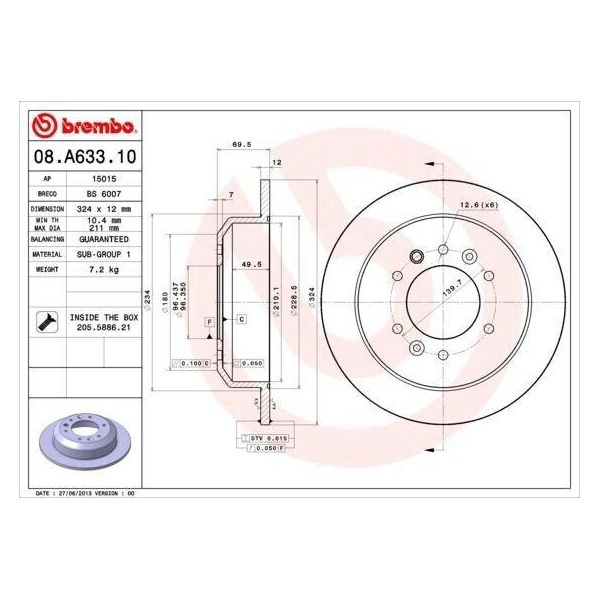 Brembo 08.A633.10 - Oe 584114D000 Disco Freno Per Carnival Iii (Vq)-image