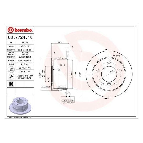 Brembo 08.7724.10 - Disco Freno Oe 9014230412 Per Classe G (W463), Sprinter (W901, W902), Sprinter (W903), Sprinter (W904)-image