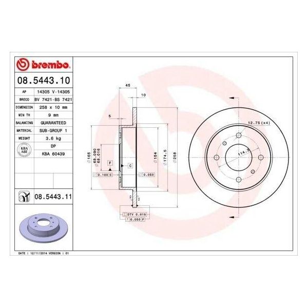 Brembo 08.5443.10 - Oe 4320659J01 Disco Freno Per Almera Ii (N16), Primera (P10), Primera (P11)-image