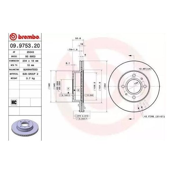 Brembo 09.9753.21 - Disco Freno Oe 5171202550 Per Atos (Mx)-image
