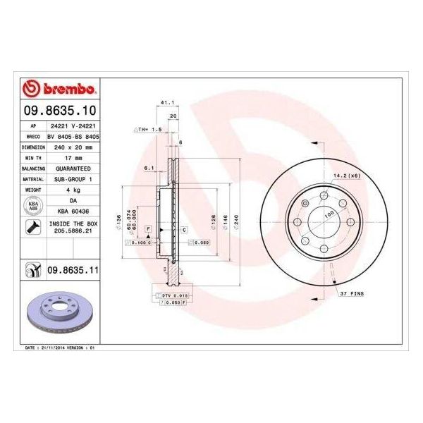 Brembo 09.8635.10 - Disco Freno Oe 569021 Per Corsa C (X01)-image