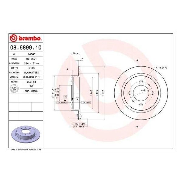Brembo 08.6899.10 - Disco Freno Oe 4320658Y00 Per Almera I (N15)-image