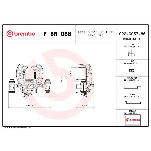 Brembo F Br 068 - Oe A9074233400 Pinza Freno Per Sprinter (W907), Sprinter (W907, W910)-image