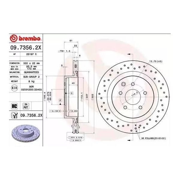 Brembo 09.7356.2X - Oe 43206CD005 Disco Freno Per 350 Z (Z33)-image