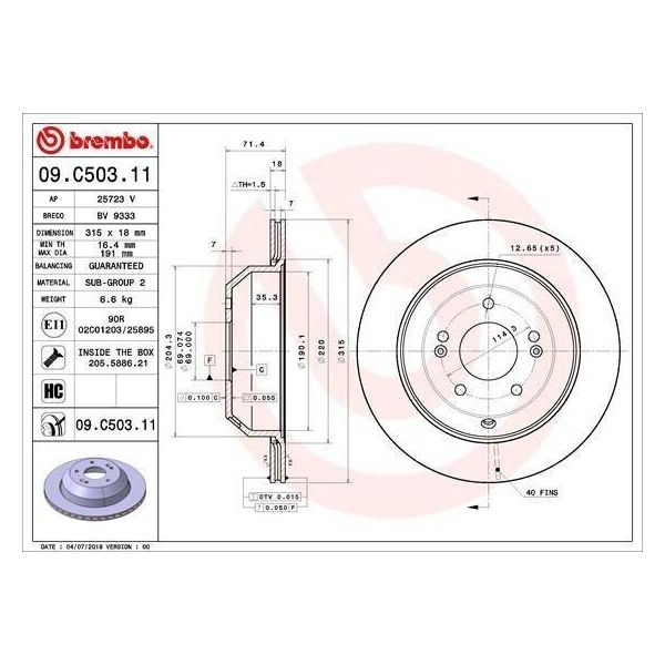 Brembo 09.C503.11 - Oe 58411C5700 Disco Freno Per Sorento Iii (Um)-image