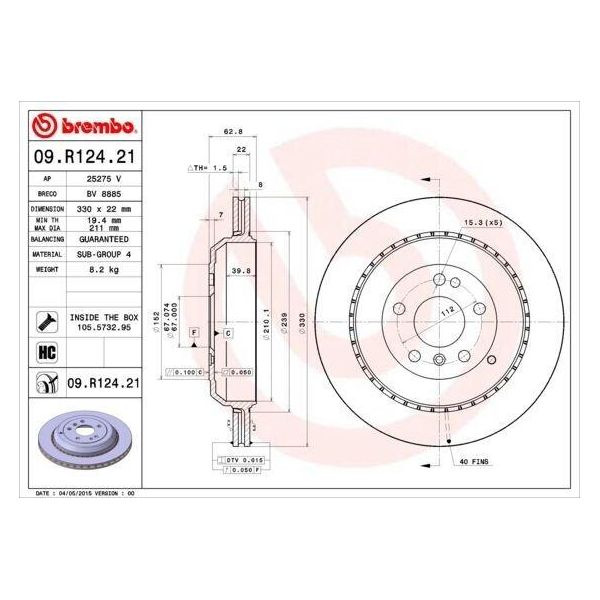 Brembo 09.R124.21 - Disco Freno Oe 1644230612 Per Classe Gl (X164), Classe M (W164), Classe R (W251)-image