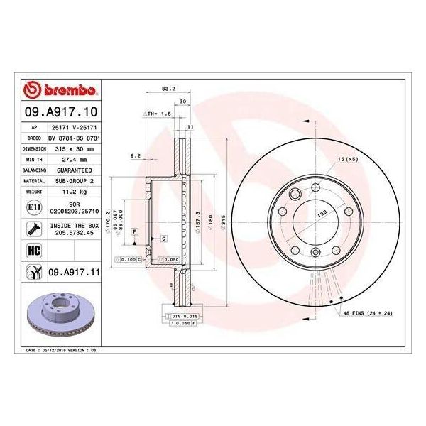 2X Brembo Disco Freno 09.A917.11 Per MERCEDES-BENZ Classe G Suv (W463)-image