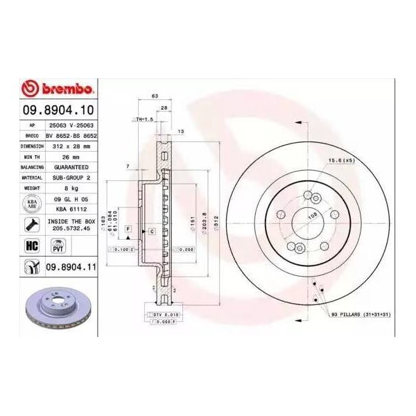 Brembo 09.8904.11 - Disco Freno Oe 7701208130 Per Clio Iii, Megane Ii-image