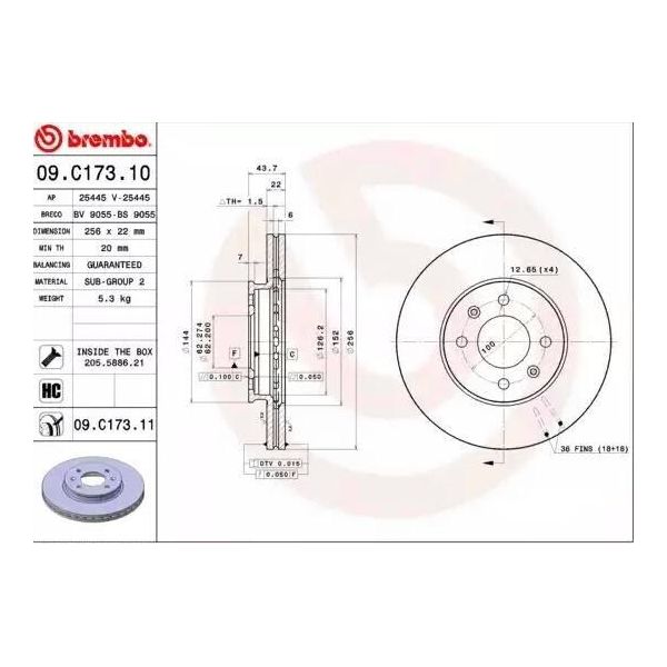 Brembo 09.C173.11 - Oe 517121W200 Disco Freno Per Rio Iii (Ub)-image