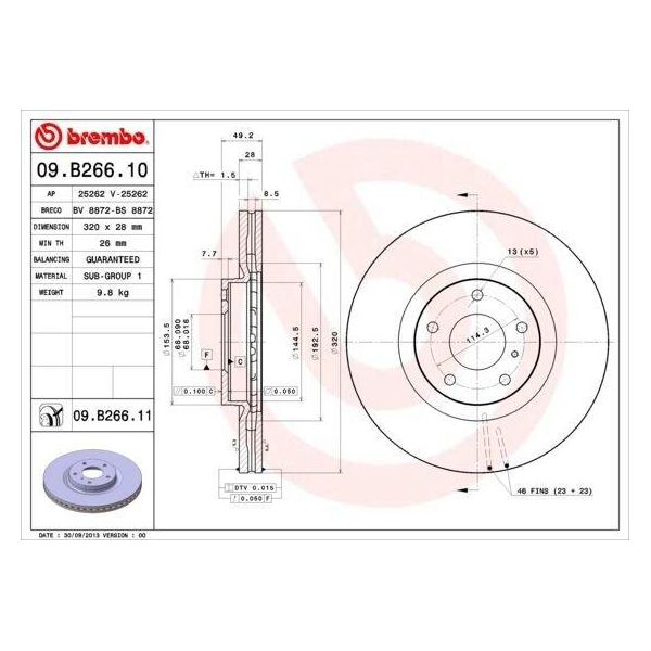 Brembo 09.B266.11 - Disco Freno Oe 40206EG000 Per Maxima Vi (A34), Murano I (Z50), Murano Ii (Z51)-image