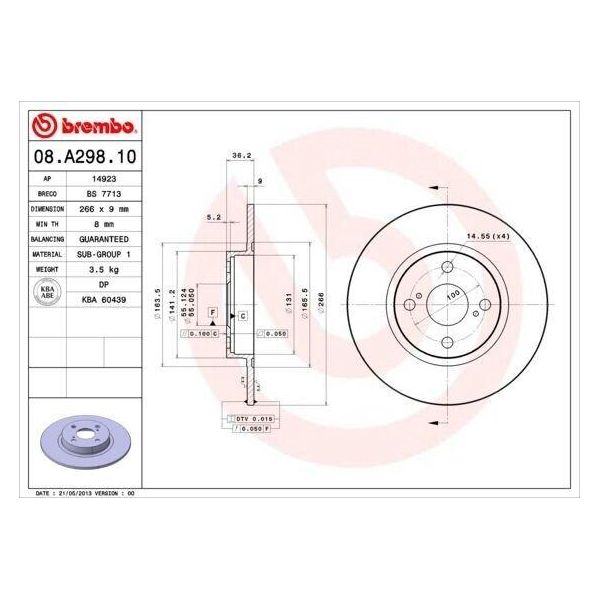 Brembo 08.A298.10 - Disco Freno Oe 4243112150 Per Corolla (E11)-image