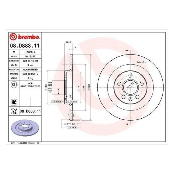 Brembo 08.D883.11 - Disco Freno Oe 31471477 Per XC40 (536)-image