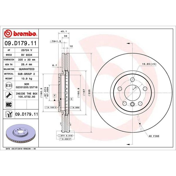 Brembo 09.D179.11 - Disco Freno Oe 34106881045 Per F54, F56, F57, F60-image