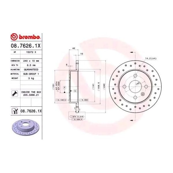 Brembo 08.7626.1X - Oe 569108 Disco Freno Per Astra (A04), Astra G, Astra H, Meriva (X03)-image