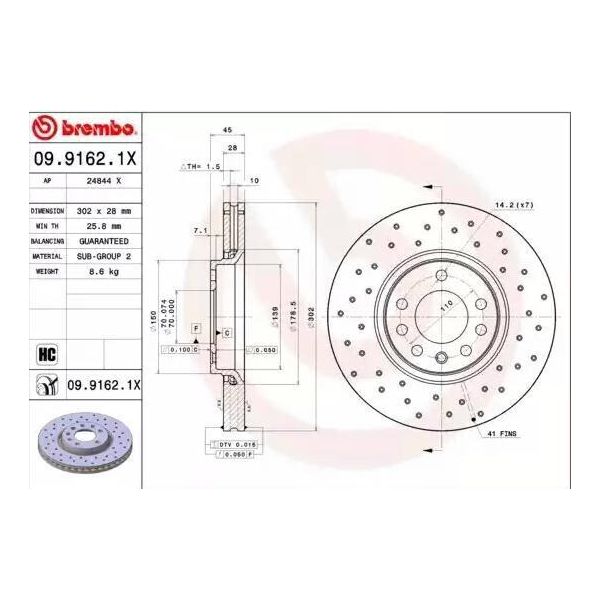 Brembo 09.9162.1X - Disco Freno Oe 95526652 Per Signum (Z03), Vectra C (Z02)-image