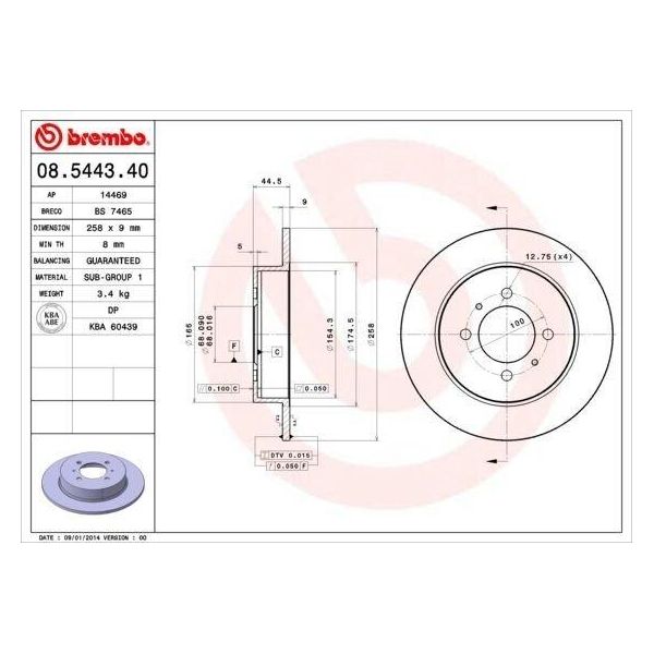 Brembo 08.5443.40 - Oe 4320654C00 Disco Freno Per Almera I (N15)-image