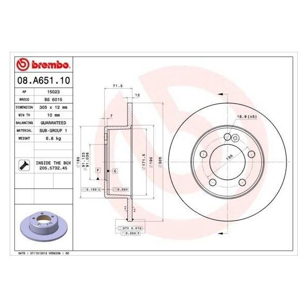 Brembo 08.A651.10 - Disco Freno Oe 93168847 Per Movano B (X62)-image