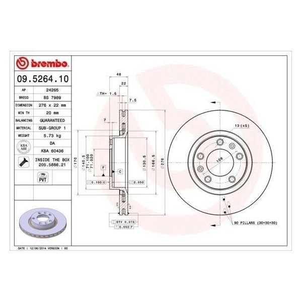 Brembo 09.5264.10 - Disco Freno Oe 95637322 Per 605 (6B)-image