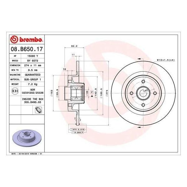 Brembo 08.B650.17 - Disco Freno Oe 7701208230 Per Grand Scenic Ii (Jm)-image