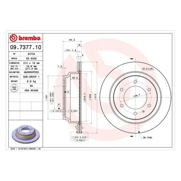 Brembo 09.7377.10 - Disco Freno Oe 94375425 Per Frontera B (U99)-image
