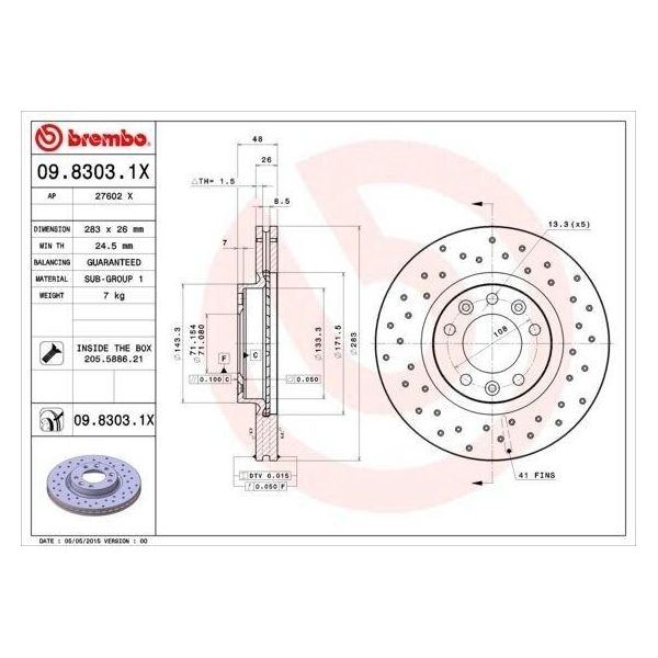 Brembo 09.8303.1X - Oe 4246P7 Disco Freno Per 407, 407 Sw (6D, 6E), 508 (8D), 508 (8E), 607 (9D, 9U)-image