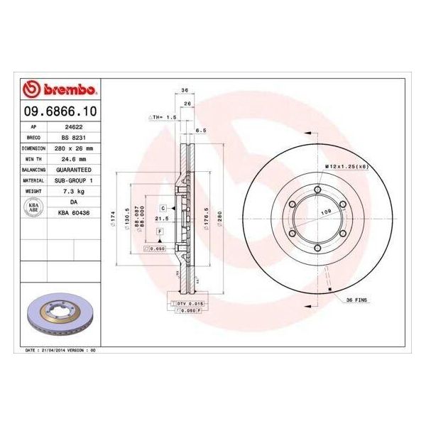 Brembo 09.6866.10 - Disco Freno Oe 97034035 Per Frontera B (U99)-image