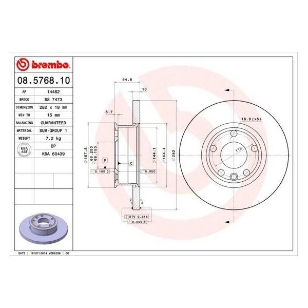 Brembo 08.5768.10 - Oe 701615301B Disco Freno Per T4-image
