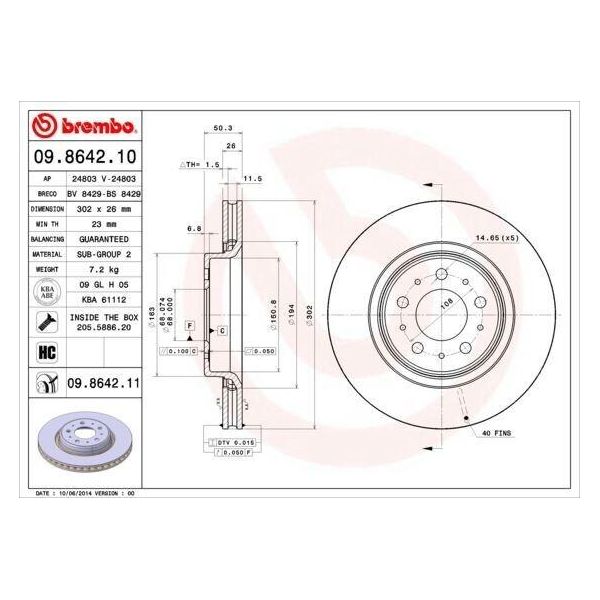 Brembo 09.8642.11 - Oe 2722767 Disco Freno Per C70 I (872, 873), S70 (874), V70 I (875, 876)-image