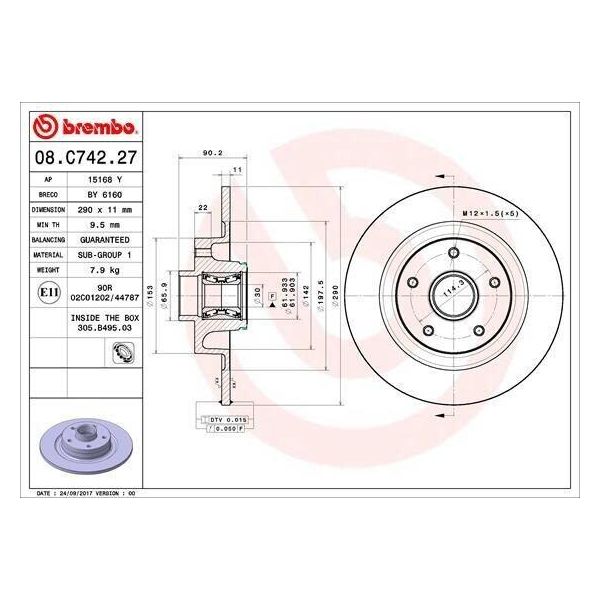 Brembo 08.C742.27 - Disco Freno Oe 432021878R Per Grand Scenic Iv (R9), Megane Iv, Scenic Iv, Talisman-image