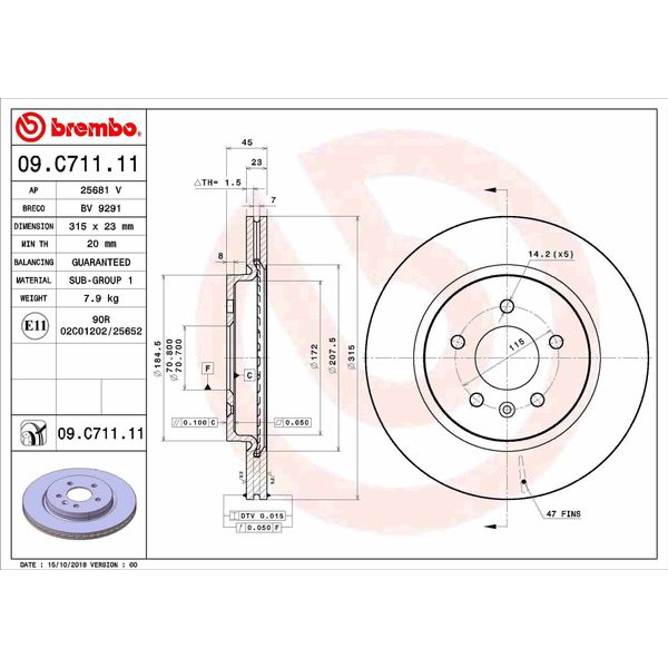 Brembo 09.C711.11 - Disco Freno Oe 13502866 Per Zafira Tourer C-image