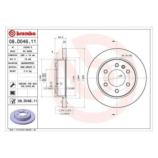 Brembo 08.D046.11 - Disco Freno Oe 9104232100 Per Esprinter (B907, B910), Sprinter (W907), Sprinter (W907, W910), Sprinter (W910)-image