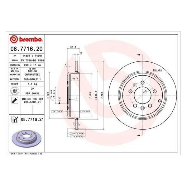 Brembo 08.7716.21 - Disco Freno Oe 4246V7 Per 607 (9D, 9U)-image