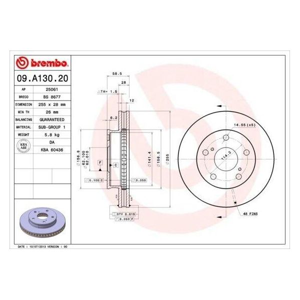 Brembo 09.A130.20 - Disco Freno Oe 435120K010 Per Hilux-image