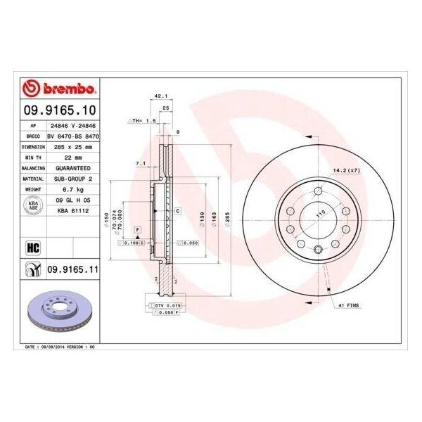 Brembo 09.9165.10 - Disco Freno Oe 95526645 Per Signum (Z03), Vectra C (Z02)-image
