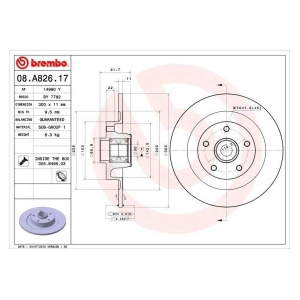 Brembo 08.A826.17 - Disco Freno Per Laguna Iii-image