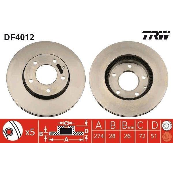 Trw DF4012 - Oe TY01 33 25X Disco Freno Per Mpv Ii (Lw), Xedos 9 (Ta)-image
