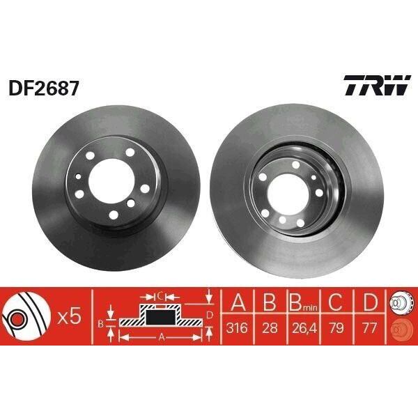 Trw DF2687 - Disco Freno Oe 34 11 6 757 753 Per Serie 7 (E38)-image