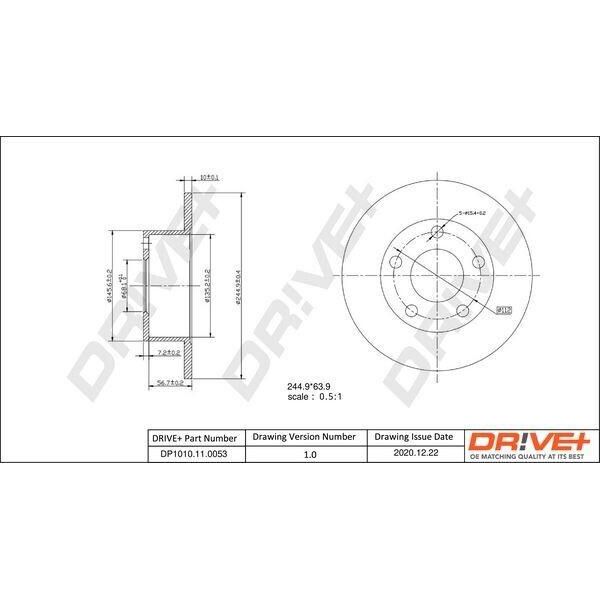 Dr!Ve+ DP1010.11.0053 - Oe 4A0 615 301 A Disco Freno, Asse Posteriore Per A6 (4A), A6 (4B), Superb I (3U), Passat (3B), Passat (3C)-image