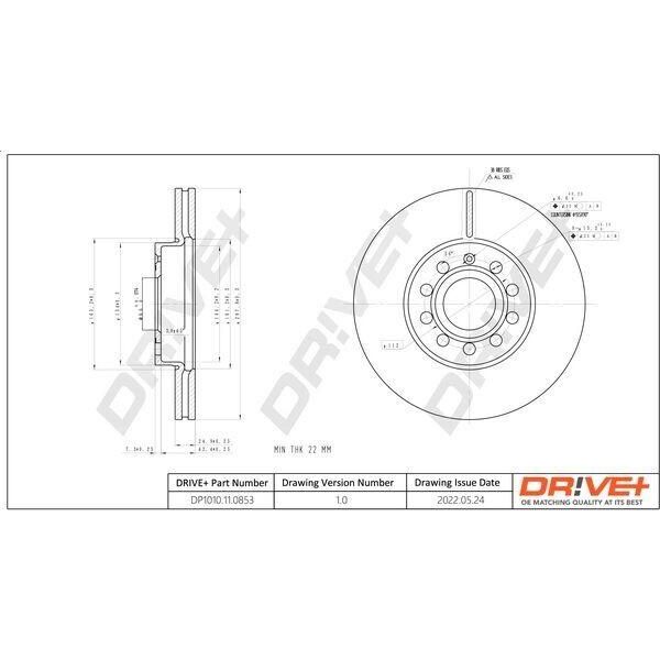 Dr!Ve+ DP1010.11.0853 - Oe 1K0 615 301 K Bremsscheibe, Vorderachse FüR A3 (8P), A3 (8V), Leon (Kl), Leon (5F), Altea (5P), Ateca (Kh), Leon (1P1), Toledo Iii (5P2), Octavia Iii (5E), Octavia Ii (1Z), Octavia Iv (Nx), Superb I (3U), Superb Ii (3T), Yeti (5L), Golf Vi, Golf Vii, Maggiolino (5C), Caddy Iv (Sa), Caddy Iii (2C, 2K), Eos (1F), Golf (BA5, BV5), Golf Plus (5M), Golf Plus (5M), Golf Sports-image