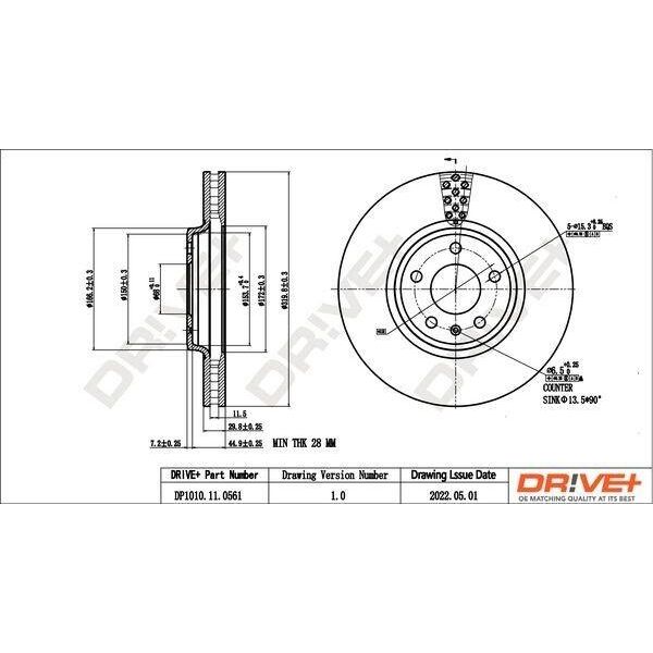 Dr!Ve+ DP1010.11.0561 - Oe 8K0 615 301 A Disco Freno, Asse Anteriore Per A4 (8K), A5 (8T), A5 (8F), Q5 (8R)-image