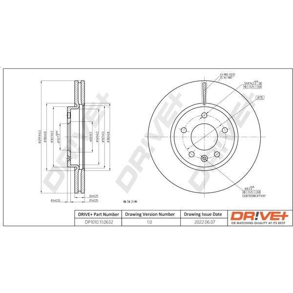Dr!Ve+ DP1010.11.0632 - Oe 13502051 Bremsscheibe, Vorderachse FüR Cruze (J300), Cruze (J305), Cruze (J308), Orlando (J309), Astra J, Insignia B (Z18), Zafira Tourer C, Ampera (R12)-image