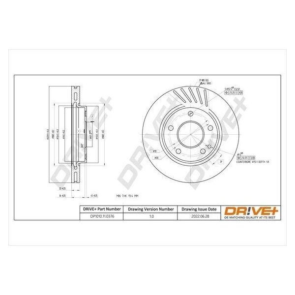 Dr!Ve+ DP1010.11.0376 - Oe 168 421 02 12 Disco Freno, Asse Anteriore Per Classe A (W168)-image